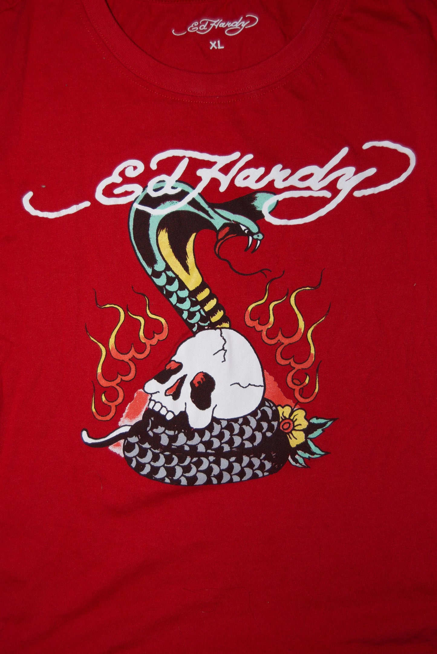 Ed Hardy Womens Flame Cobra Snake Skull Red Crop Top